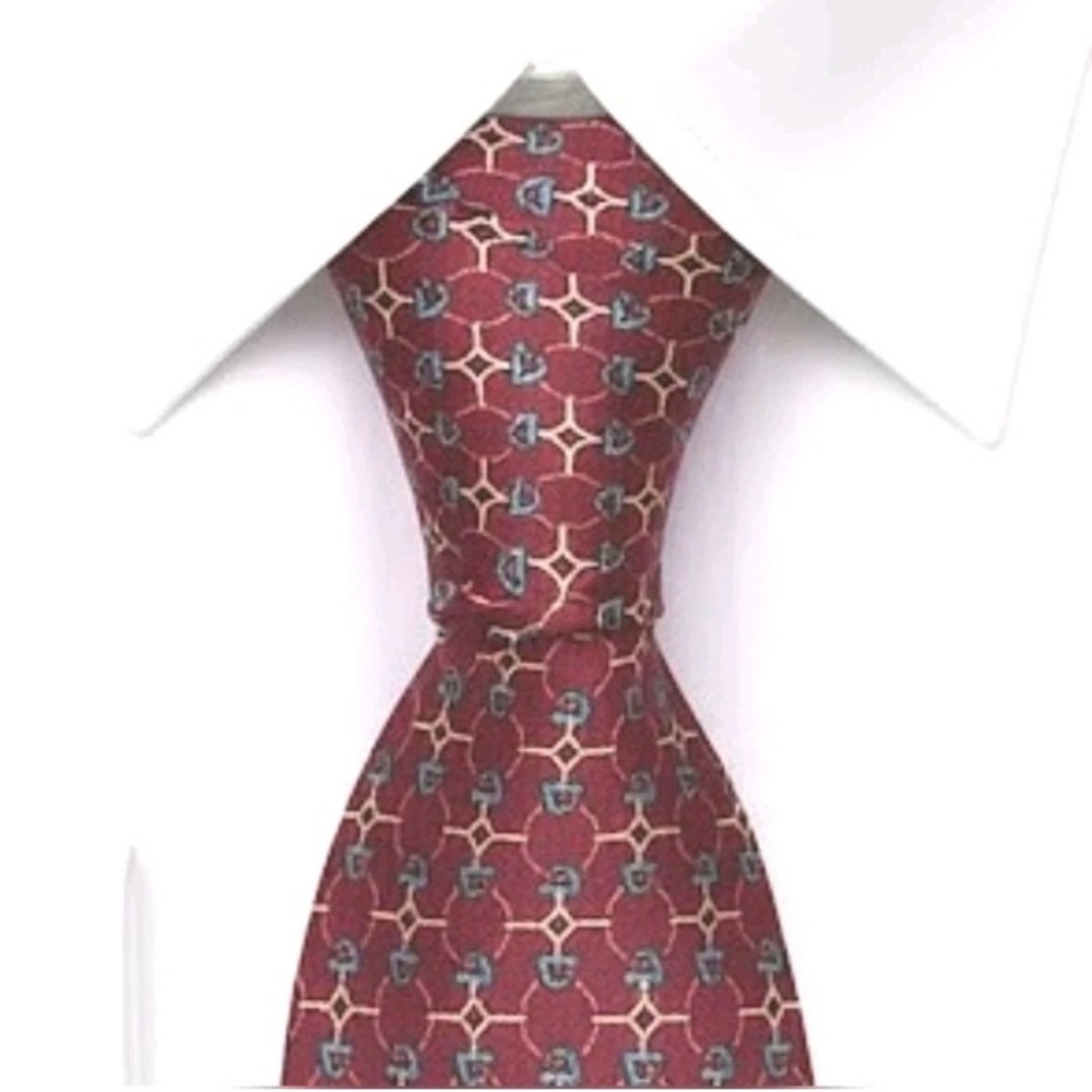 Silk Mens tie 56” Red Geometric Pattern MBP Classic Made in USA